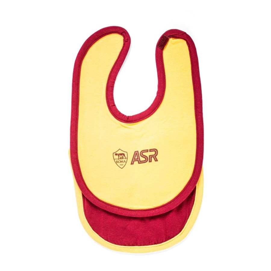 Abbigliamento AS Roma Bavaglini | Set Neonati Composto Da Due Bavaglini Con Logo Asr E Crest Centrale, Giallo E Rosso